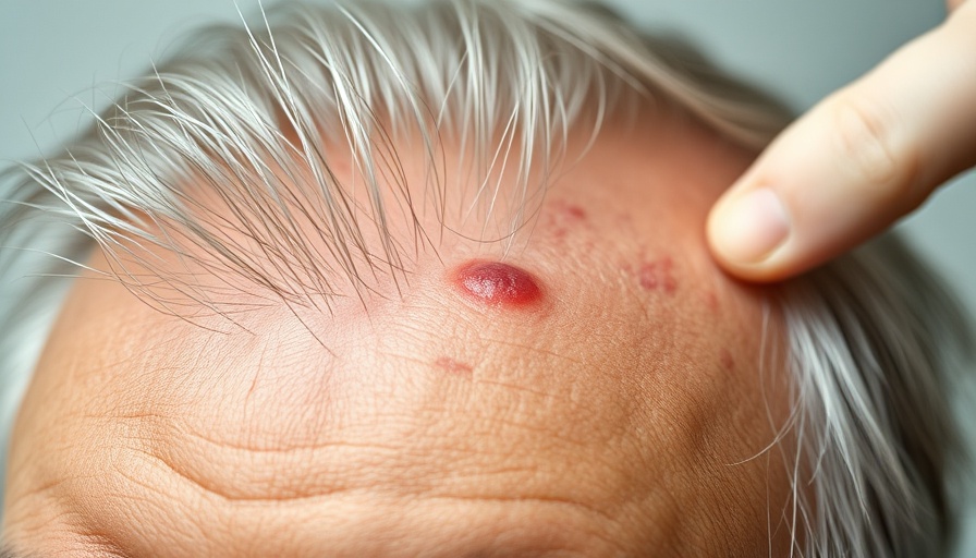 Close-up of scalp with skin condition showing detail under natural light.