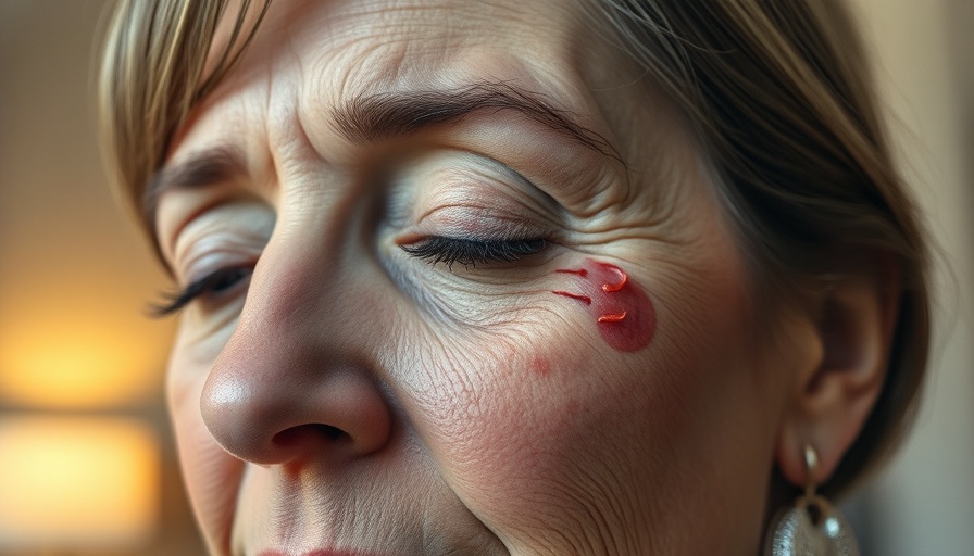 Close-up of a woman with a healing wound near her eye, showing effective treatment for post-Mohs wound healing.