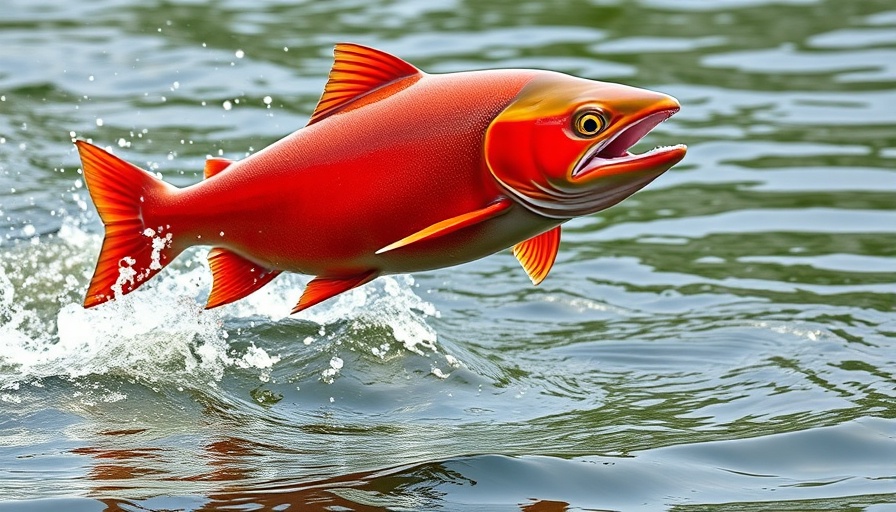 Dynamic leap of a salmon fish from the water