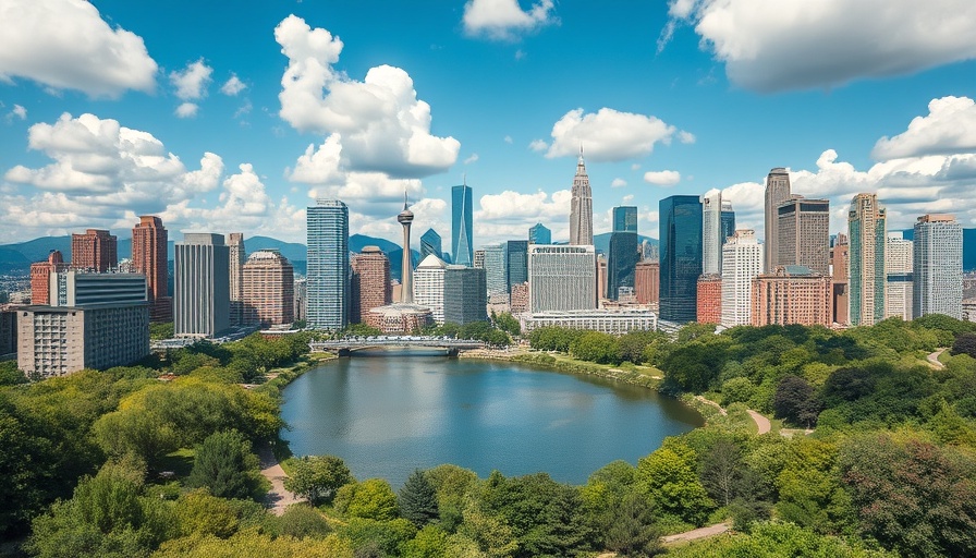 Aerial view of cityscape with lake and skyscrapers, highlighting event for non-invasive treatments.