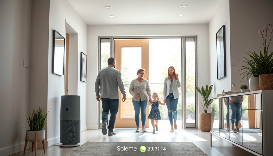 Modern home entryway with voice assistant device for home security questions for Alexa and Siri.