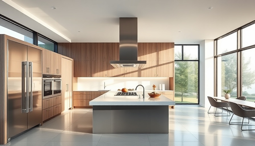 Sleek modern luxury kitchen with stainless steel and natural light.