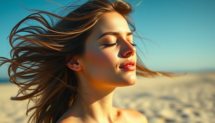 Tranquil young woman enjoying summer breeze with eyes closed.