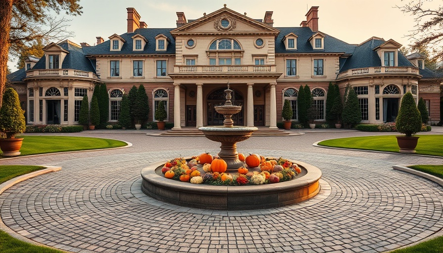 Stately mansion with circular drive and fountain in front