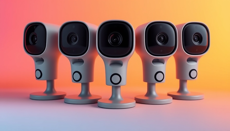 Blink Outdoor 4 Cameras arranged on colorful gradient backdrop.