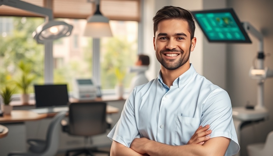 Medical professional in hair restoration clinic, smiling confidently.
