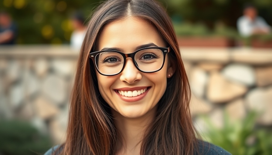 Smiling woman in glasses outdoors, portrait photo.