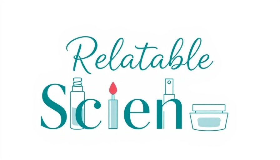Minimalist illustration of skincare items with 'Relatable Science' text highlighting NAD skin benefits.