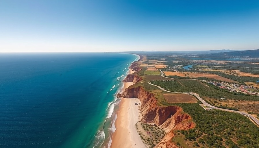 Aerial view of scenic coastline with cliffs and ocean.