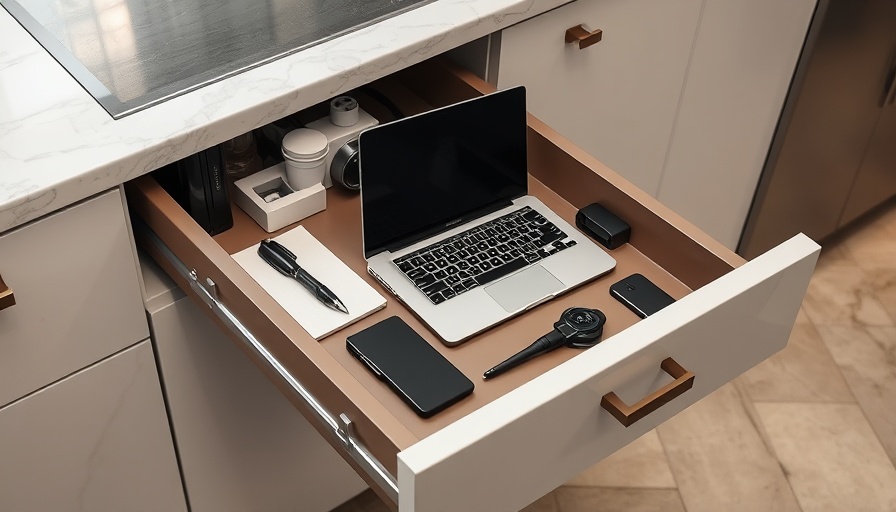 Luxury kitchen design with organized drawer and integrated outlet.
