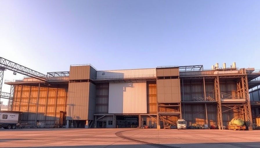 Exterior of a large industrial building with a modern design.