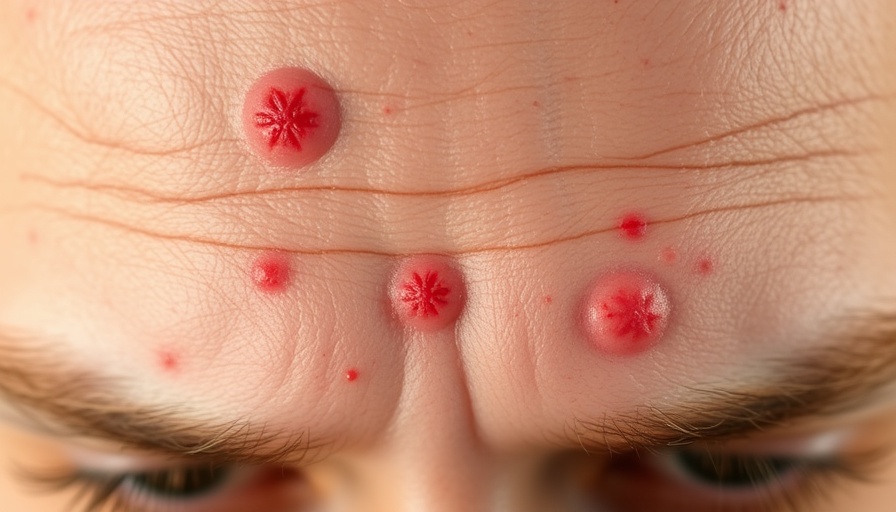 Close-up view of acne on forehead highlighting facial skin issues.