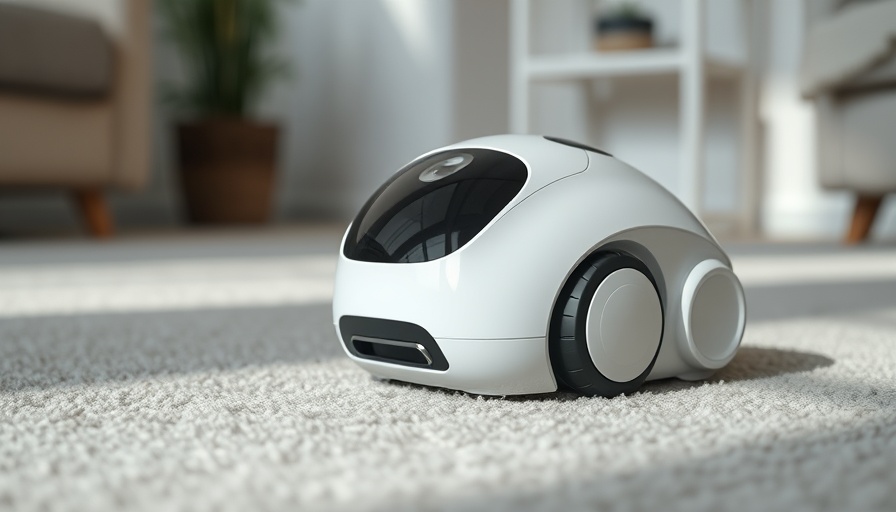 Enabot Ebo Air 2 on a carpeted floor, highlighting its design.