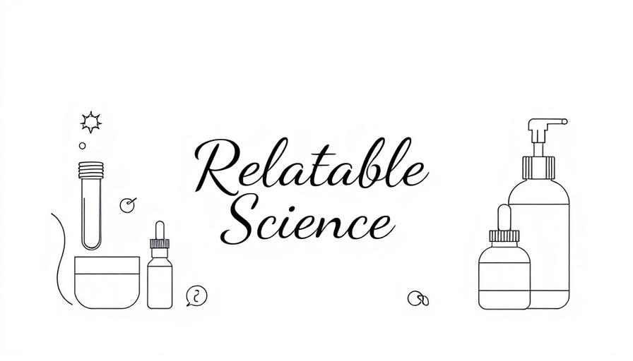 Minimalist design showing skincare and science tools with 'Relatable Science' text.