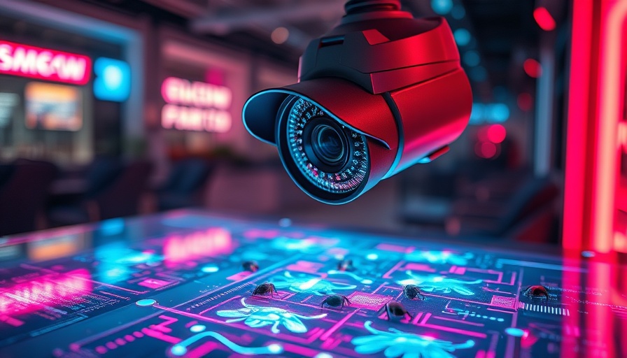 Futuristic smart home security camera scanning for bug threats.
