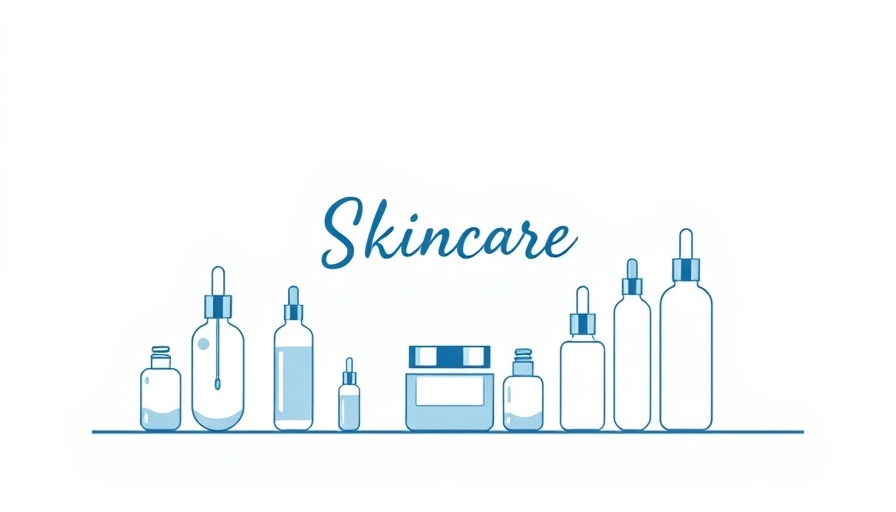 Skincare-themed banner with illustrations of serum bottles and test tubes.
