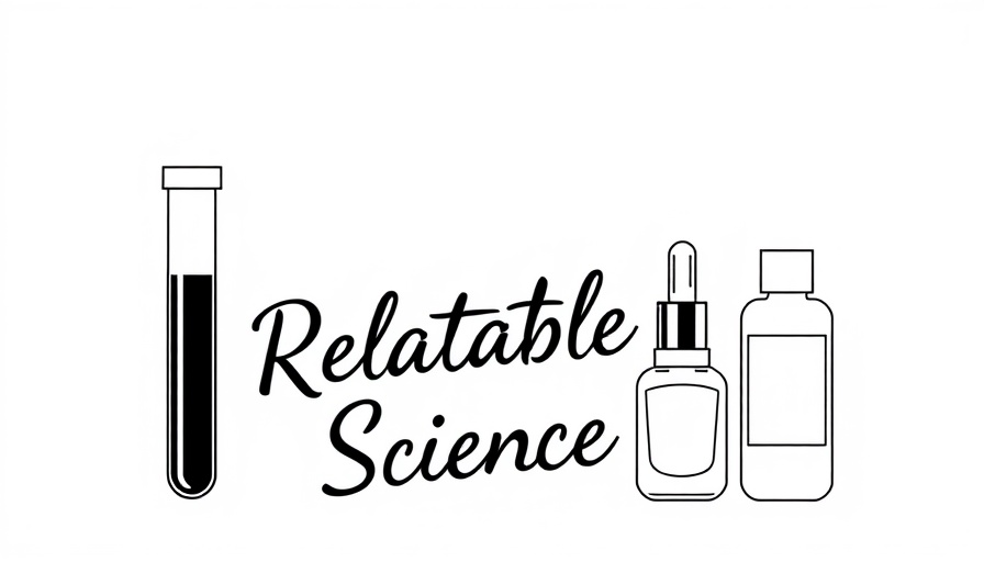 Stylized minimalistic illustration of skincare products with 'Relatable Science' text.