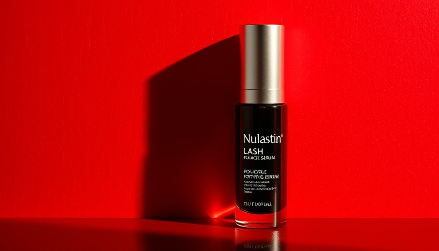 Nulastin LASH Follicle Fortifying Serum bottle on vibrant red background