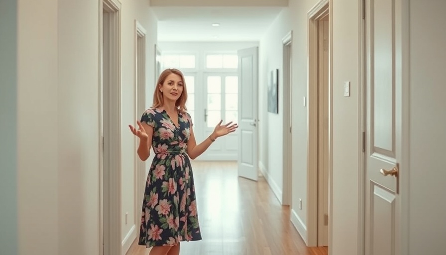 Woman discussing home renovation strategies in modern hallway.
