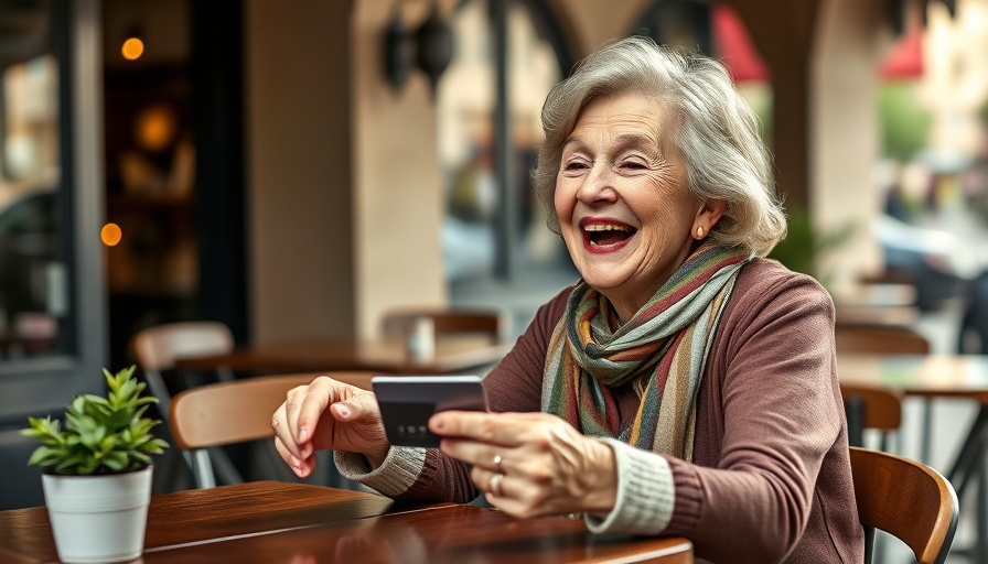 Older woman smiling while paying with credit card at café, showcasing credit cards that reward your loyalty.