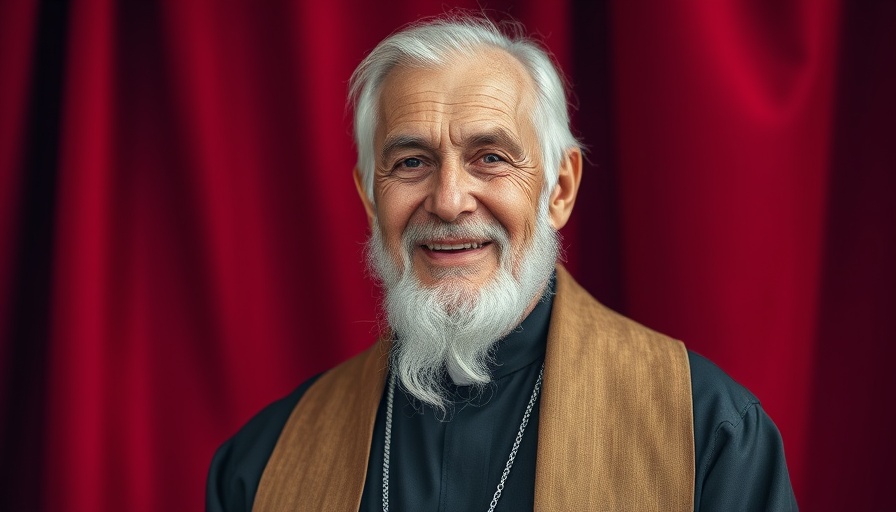 Elderly religious leader, symbol of wisdom in retirement, caring for the poor.