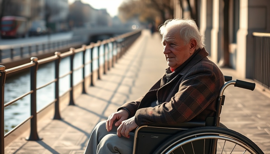 Elderly man in wheelchair by canal, highlighting elder financial abuse.