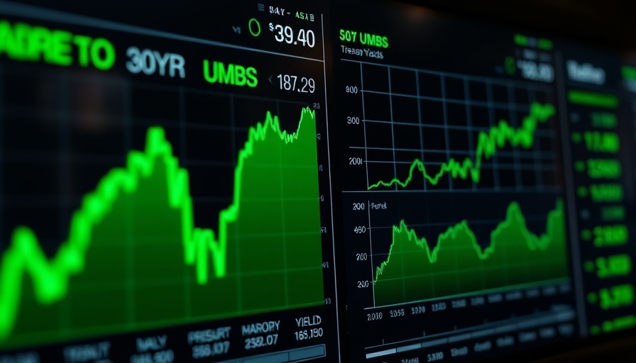 Financial dashboard showing yields at multi-week lows with green chart.
