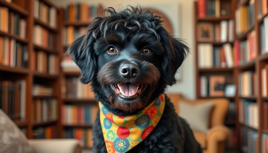 Person and black dog against a library background, yeast infections in dogs.