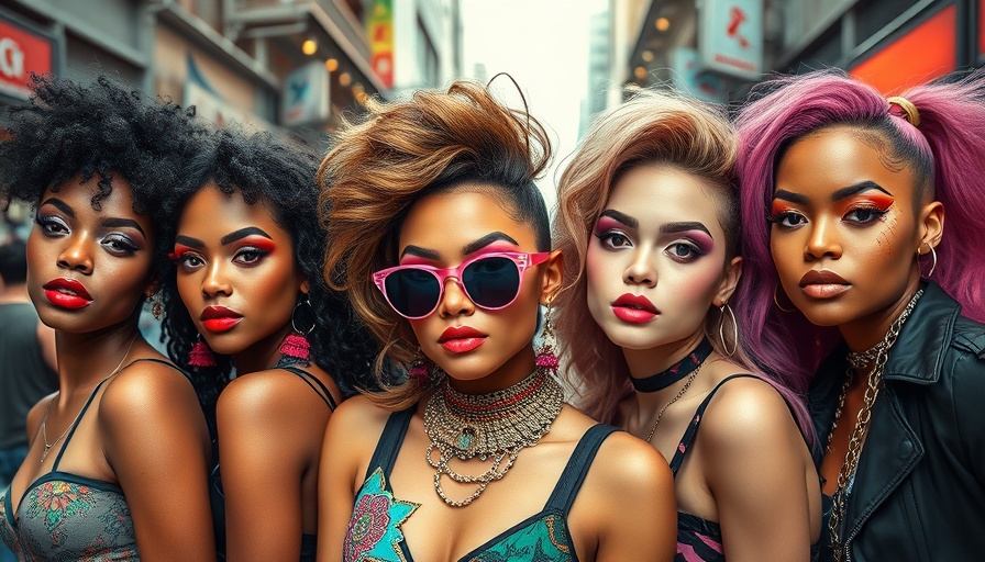 Group showcasing Y2K makeup trends in vibrant fashion.