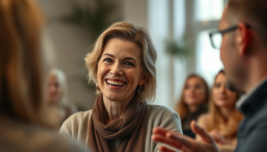 Middle-aged woman discusses self-blame and anxiety indoors.