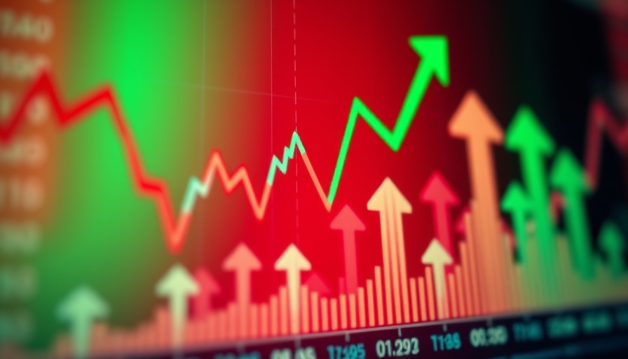 Market volatility illustration with descending line graph and arrows.