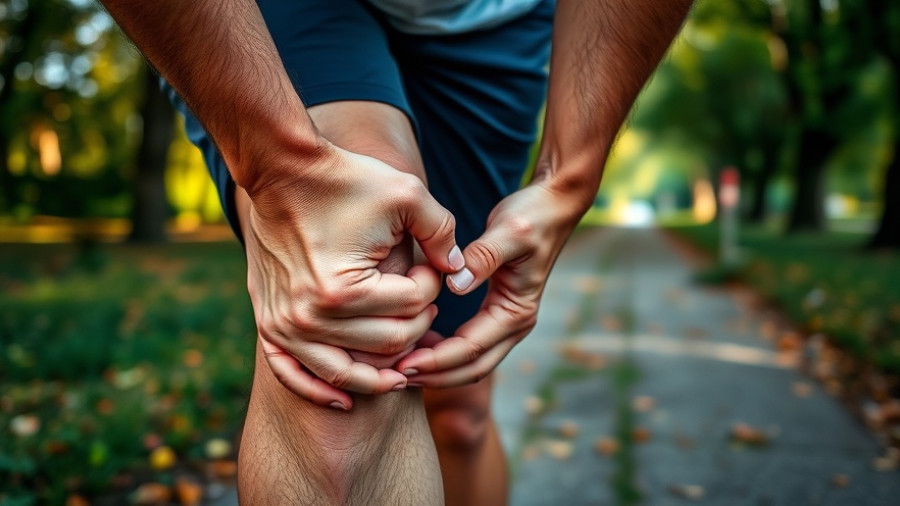 Close-up of hands on knee, low-dose radiation treatment for knee arthritis concept.