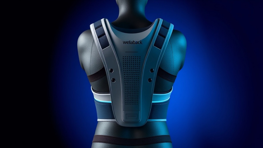 WellaBack black back brace on blue background.