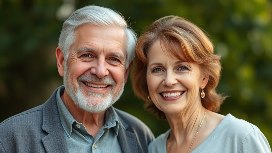 Smiling older couple in nature, showcasing warmth and professionalism related to NSAIDs and blood pressure spikes.