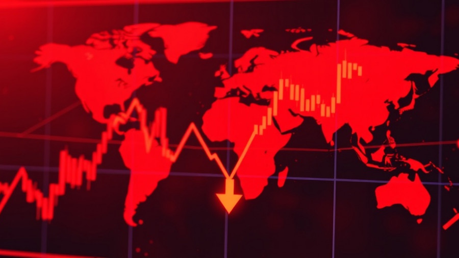 Financial chart showing market decline with red candlesticks and arrow.