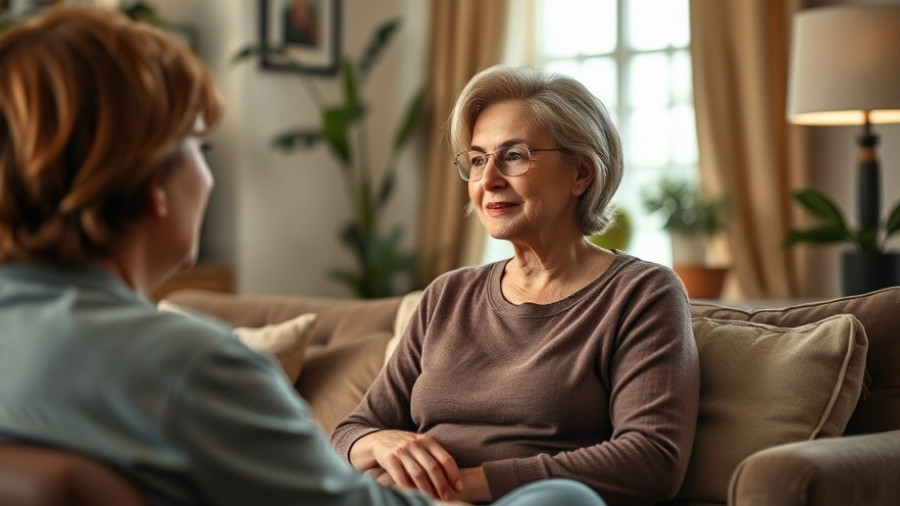 Mature woman discussing diabetes management support in a cozy setting.