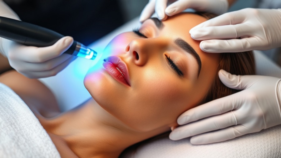 Woman undergoing RF microneedling for tighter skin treatment in a clinic.