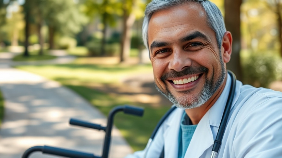 Dr Sudhir Kumar smiling with patient in wheelchair, ankylosing spondylitis recovery.