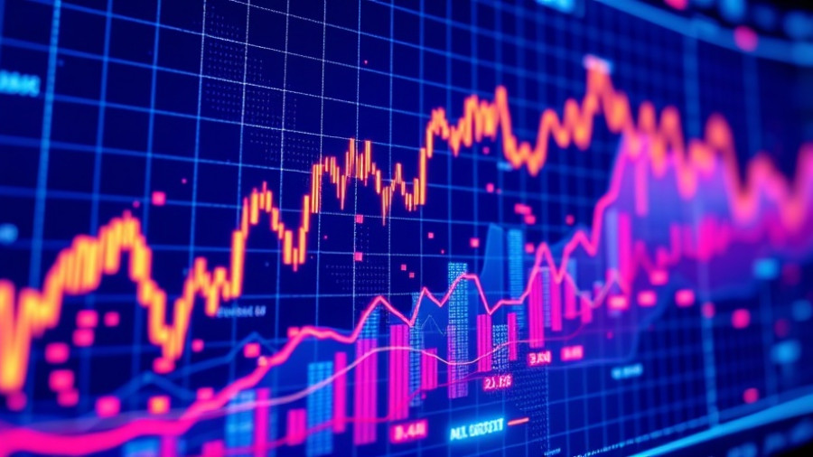 Stock market trends with dynamic digital chart in blue