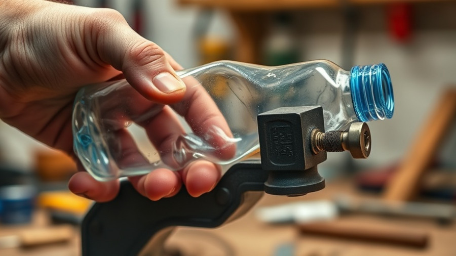 DIY plumbing repair with plastic bottle and vice