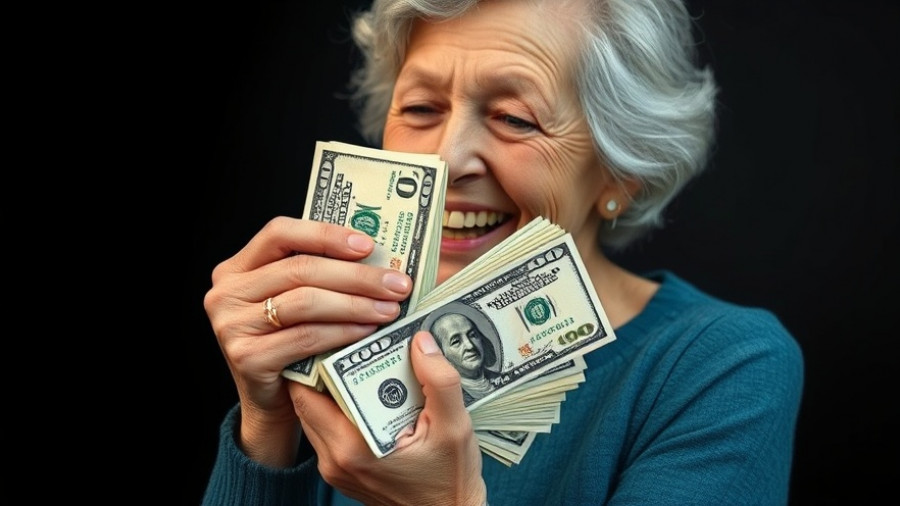 Joyful elderly woman holding money, related to healthcare subsidies for early retirees.