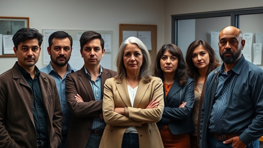 Group of people standing together in an office with somber expressions related to Satara doctor suicide case.