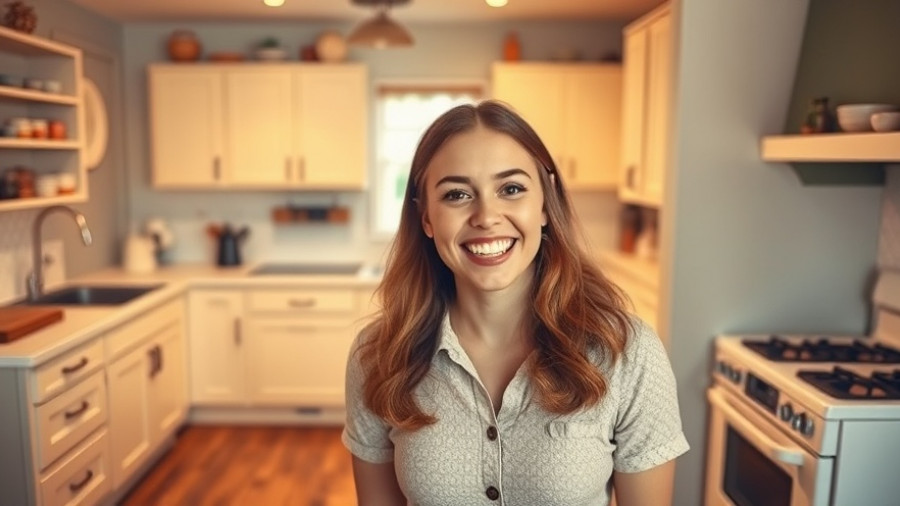 1950s kitchen renovation, woman showcasing vintage cabinets