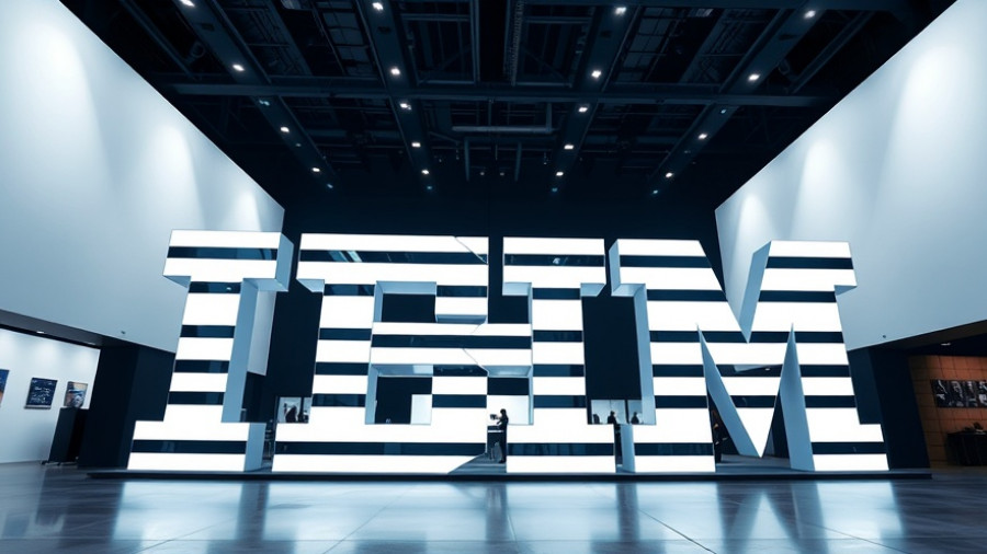 IBM logo at a corporate exhibit, related to Dow Jones Industrial Average.