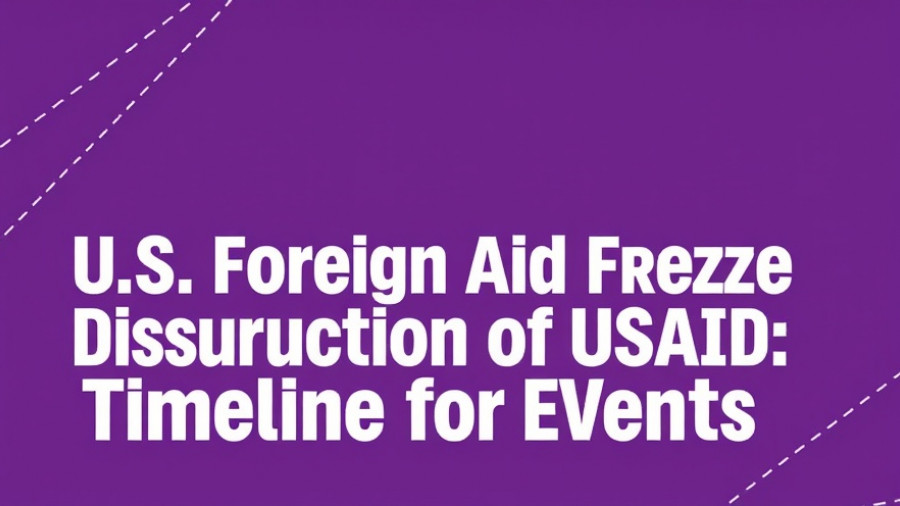 Timeline of U.S. foreign aid freeze and dissolution of USAID events in white text on purple background.