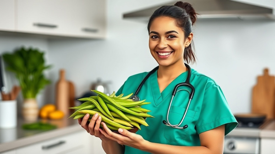 Veterinarian holding green beans, discussing dog health benefits.