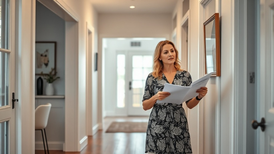 Woman discussing renovating waterfront properties in modern hallway