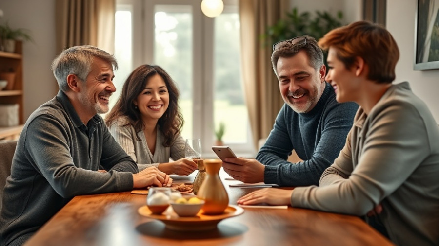 Family enjoying smartphone together, cozy living room, Verizon Prepaid Phone Service.