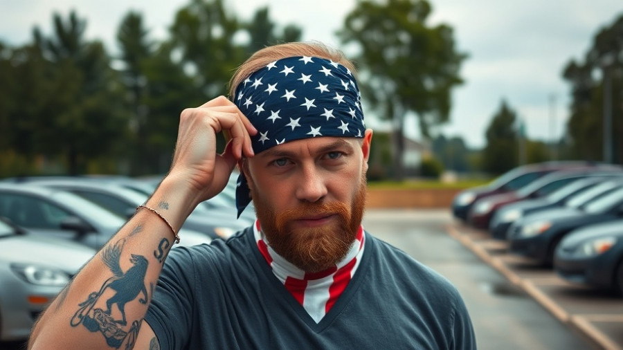 Man adjusting bandana at live dog training event.