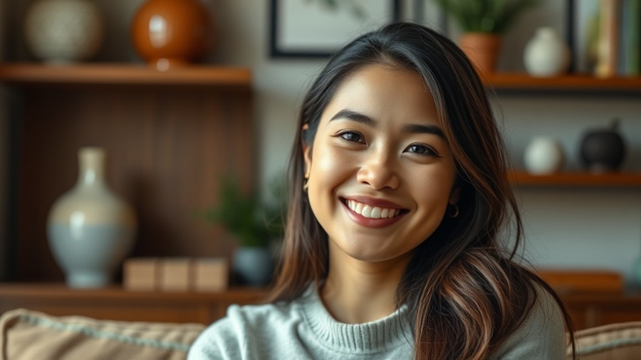 Young woman smiling indoors, misdiagnosed bowel cancer topic.